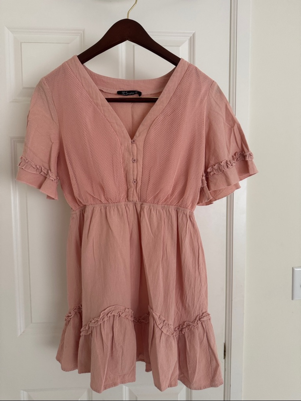 Simplee Apparel Dusty Pink V-Neck Ruffle Mini Dress